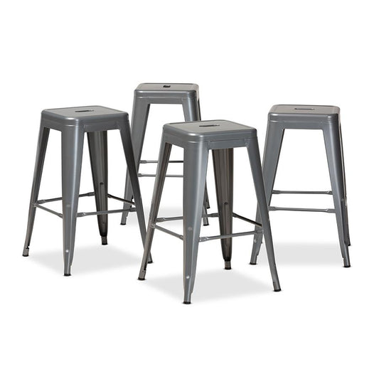 Industrial Grey Finished Metal 4-Piece Stackable Counter Stool Set