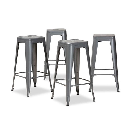 Industrial Grey Finished Metal 4-Piece Stackable Bar Stool Set