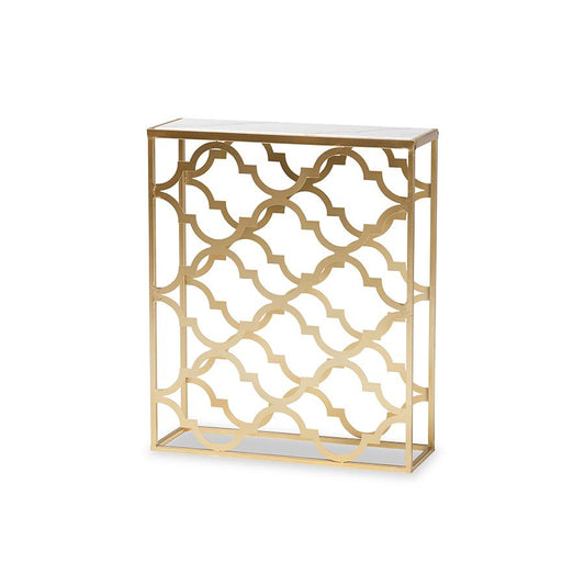 Gold Finished Metal Console Table with Marble Tabletop