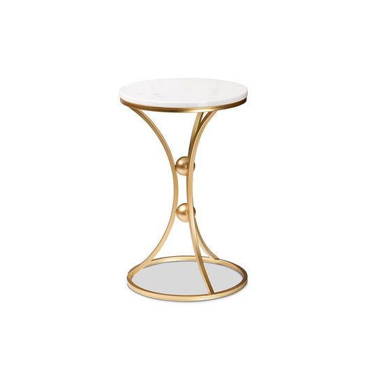 Gold Finished Metal End Table with Marble Tabletop