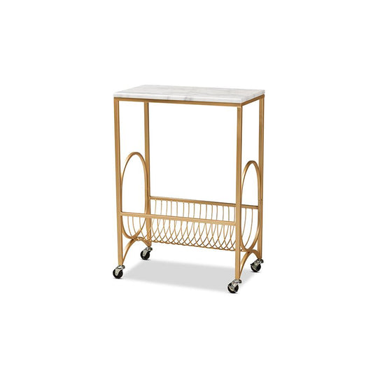 Jacek Modern and Contemporary Gold Finished Metal Wine Cart with Marble Tabletop