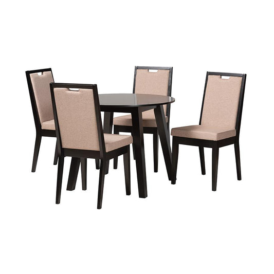 Nia Modern Beige Fabric and Dark Brown Finished Wood 5-Piece Dining Set