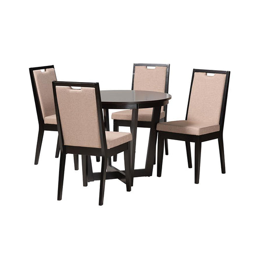 Ana Modern Beige Fabric and Dark Brown Finished Wood 5-Piece Dining Set