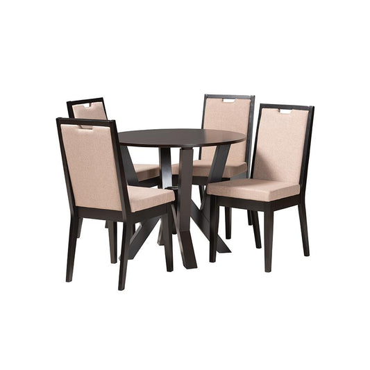 Ansa Modern Sand Fabric and Dark Brown Finished Wood 5-Piece Dining Set