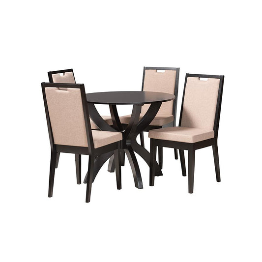 Rika Modern Sand Fabric and Dark Brown Finished Wood 5-Piece Dining Set