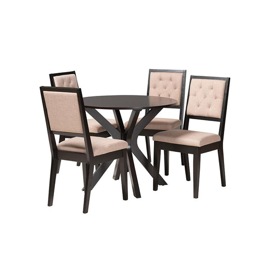 Mana Modern Sand Fabric and Dark Brown Finished Wood 5-Piece Dining Set