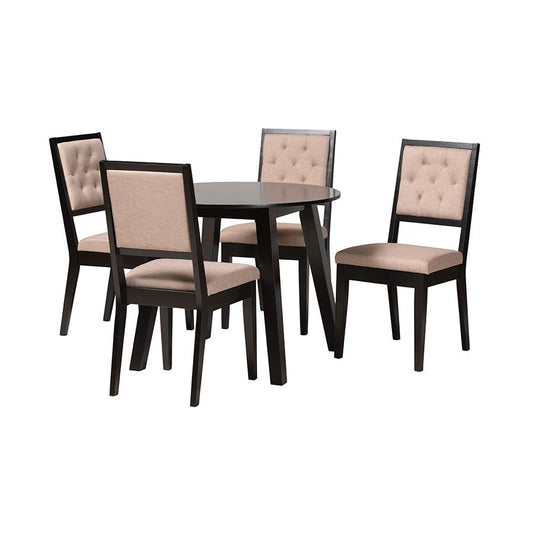 Alani Modern Beige Fabric and Dark Brown Finished Wood 5-Piece Dining Set