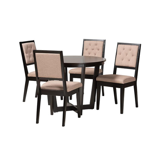 Kala Modern Beige Fabric and Dark Brown Finished Wood 5-Piece Dining Set