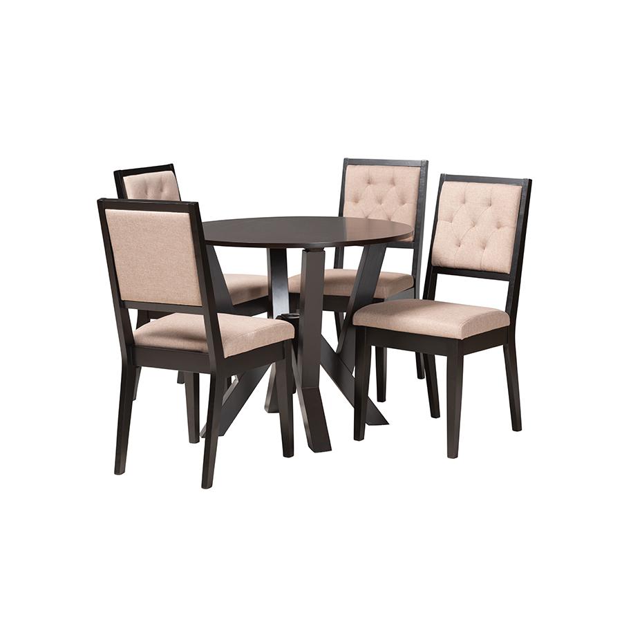 Kai Modern Sand Fabric and Dark Brown Finished Wood 5-Piece Dining Set