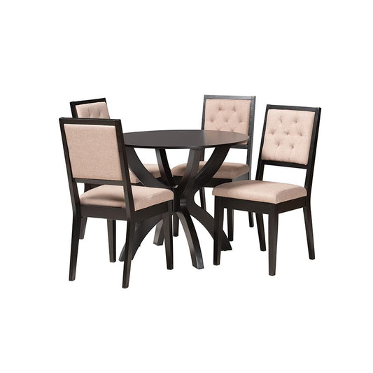 Noe Modern Sand Fabric and Dark Brown Finished Wood 5-Piece Dining Set