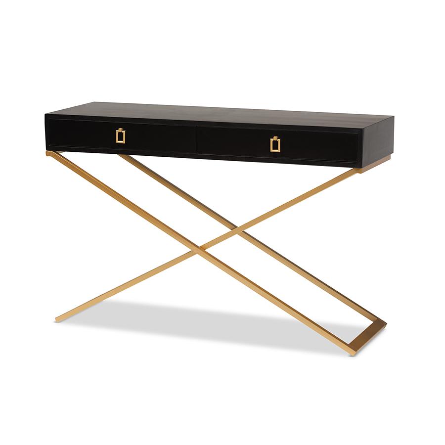 Baxton Studio Madan Modern and Contemporary Black Finished Wood and Gold Metal 2-Drawer Console Table