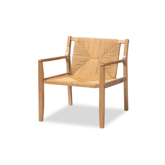 Delaney Mid-Century Modern Oak Brown Finished Wood and Hemp Accent Chair