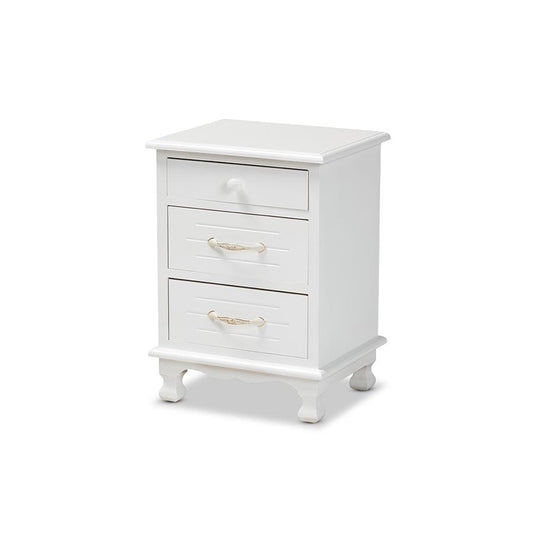 Baxton Studio Layton Classic and Traditional White Finished Wood 3-Drawer Nightstand