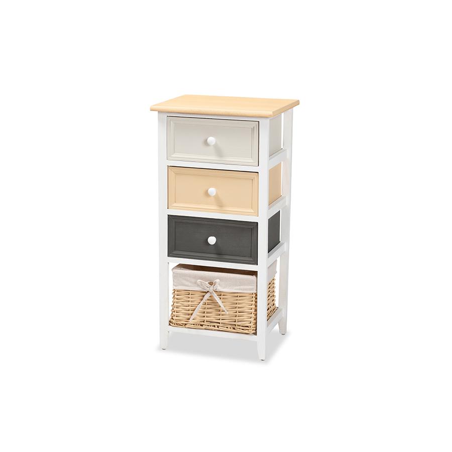 Transitional Multi-Colored Wood 3-Drawer Storage Unit with Basket