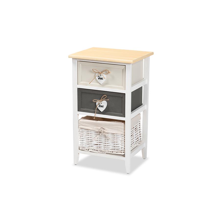 Multi-Colored Wood 2-Drawer Storage Unit with Basket