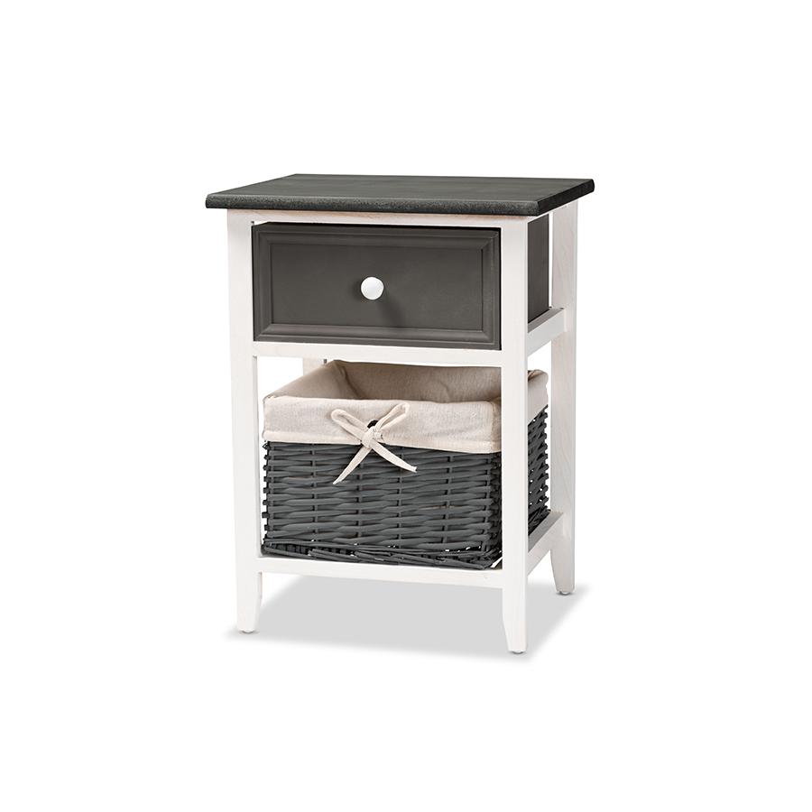 White Finished Wood 1-Drawer Storage Unit with Basket