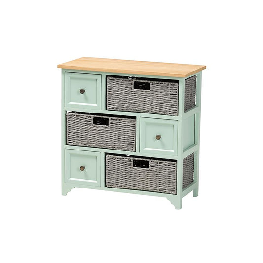 Mint Green Finished Wood 3-Drawer Storage Unit with Baskets