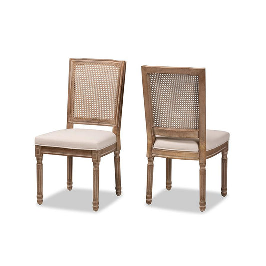 Antique Brown Finished Wood 2-Piece Dining Chair Set with Rattan