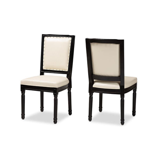 Leather Upholstered and Black Finished Wood 2-Piece Dining Chair Set