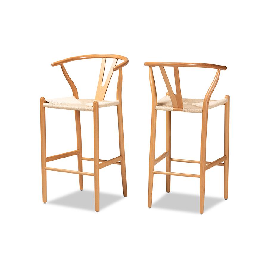 Paxton Modern and Contemporary Natural Brown Finished Wood 2-Piece Bar Stool Set