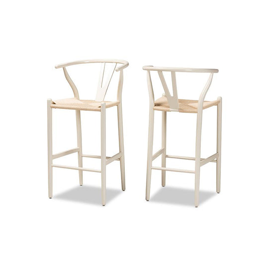 Paxton Modern and Contemporary White Finished Wood 2-Piece Bar Stool Set