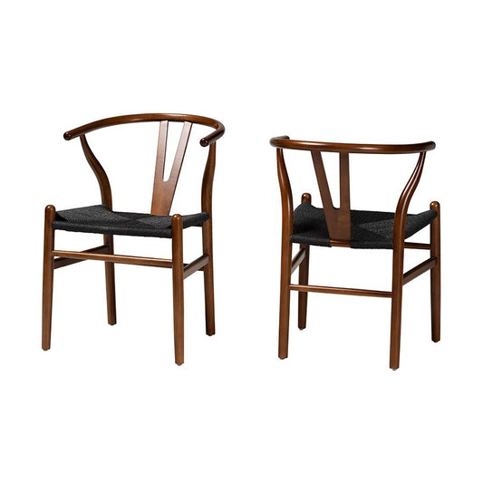 Baxton Studio Paxton Modern Walnut Brown Finished Wood 2-Piece Dining Chair Set