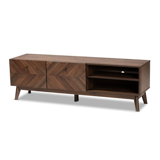 Baxton Studio Hartman Mid-Century Modern Walnut Brown Finished Wood TV Stand