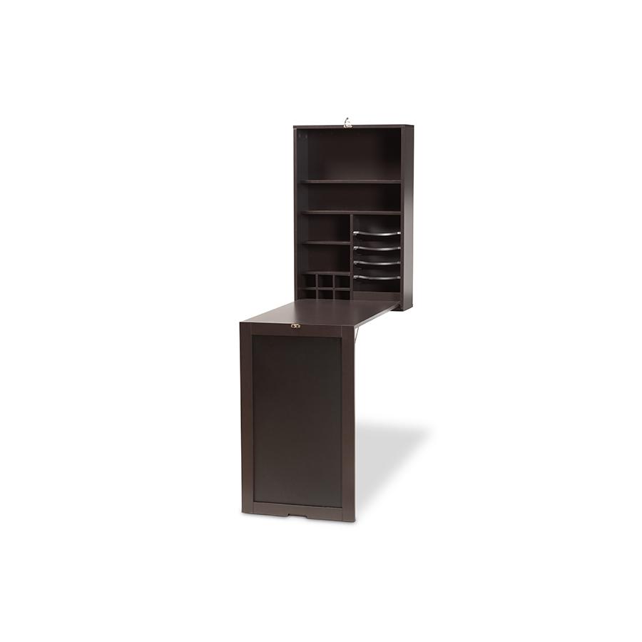 Dark Brown Finished Wood Wall-Mounted Folding Desk