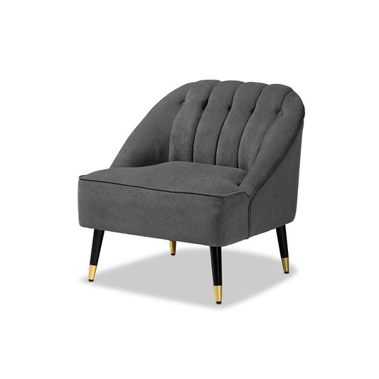 Baxton Studio Ellard Modern and Contemporary Grey Velvet Fabric Upholstered and Two-Tone Dark Brown and Gold Finished Wood Accent Chair