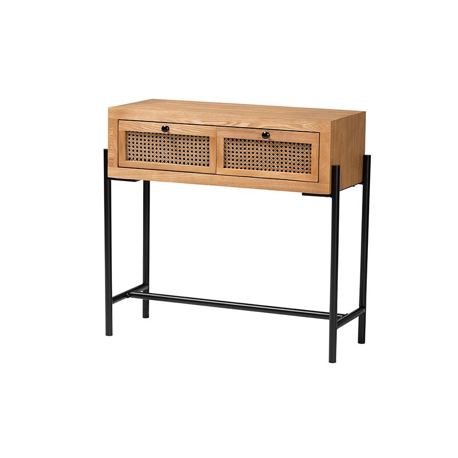 Baxton Studio Santino Modern Industrial Natural Brown Finished Wood and Black Metal 2-Drawer Console Table