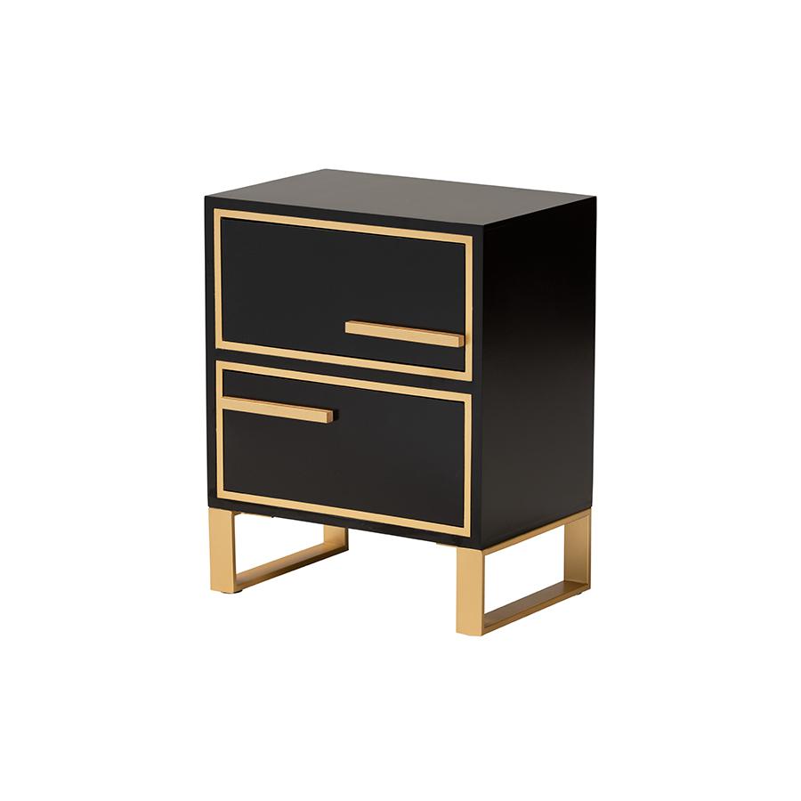 Baxton Studio Giolla Contemporary Glam and Luxe Black Finished Wood and Gold Metal 2-Drawer Nightstand