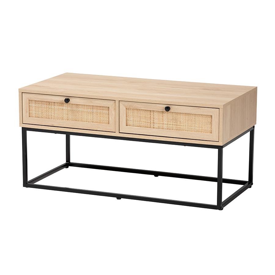 Natural Rattan 2-Drawer Coffee Table