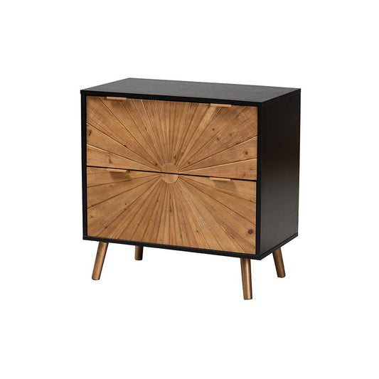 Natural Brown Finished Wood 2-Drawer Storage Cabinet