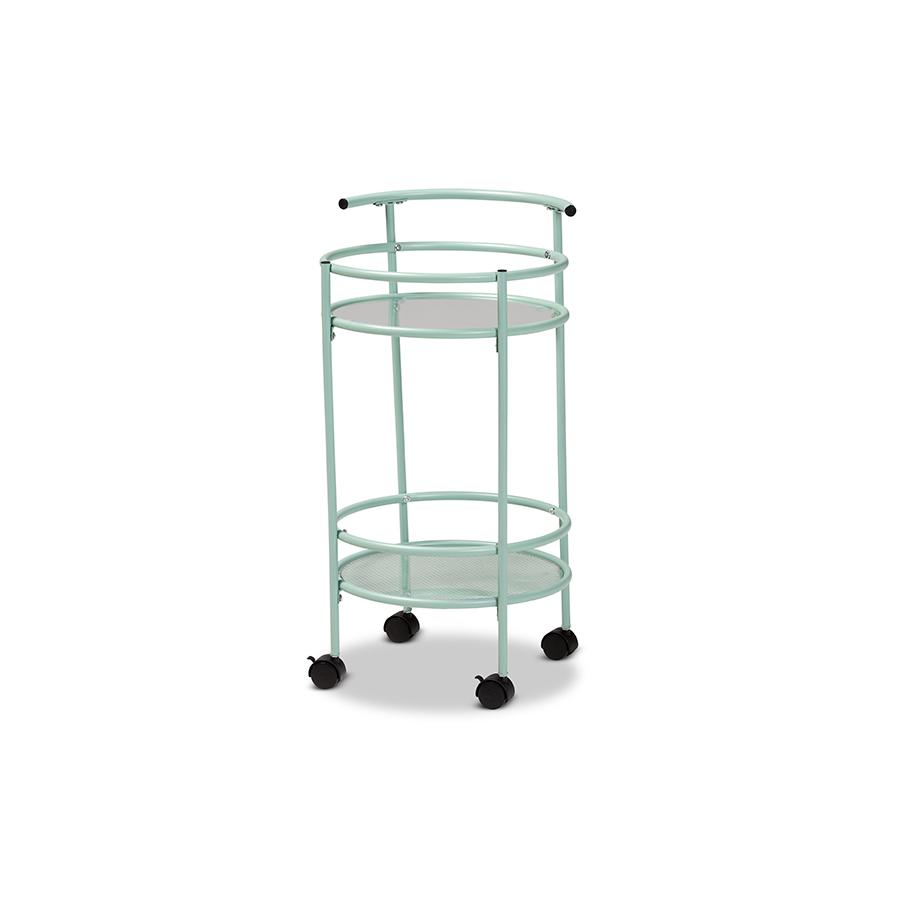 Newell Mid-Century Modern Mint Green Finished Metal 2-Tier Kitchen Cart