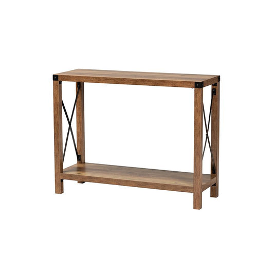 Rumi Modern Farmhouse Natural Brown Finished Wood and Black Metal Console Table