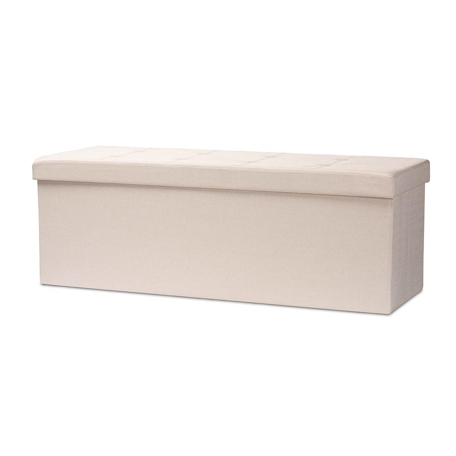 Haide Modern and Contemporary Beige Fabric Upholstered Storage Ottoman