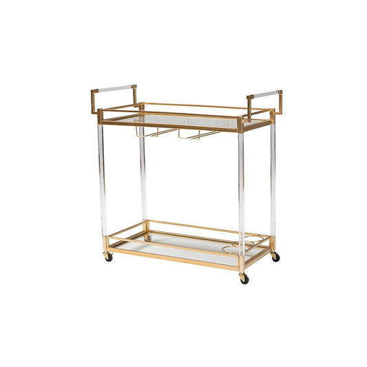 Baxton Studio Savannah Contemporary Glam and Luxe Gold Metal and Glass Wine Cart