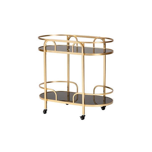 Glam and Luxe Gold Metal and Tempered Glass 2-Tier Wine Cart