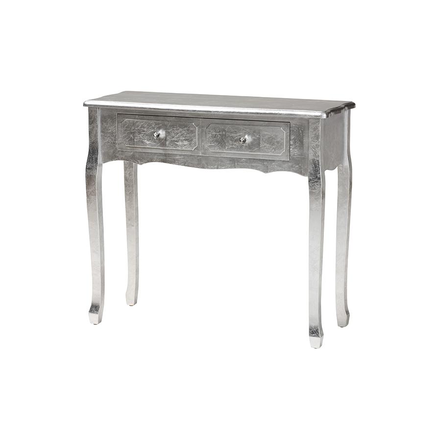 Newton Classic and Traditional Silver Finished Wood 2-Drawer Console Table