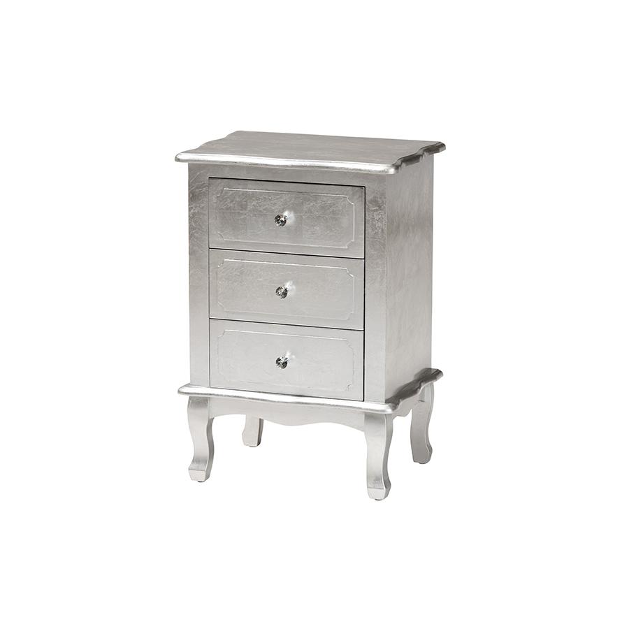 Baxton Studio Newton Classic and Traditional Silver Finsihed Wood 3-Drawer Nightstand