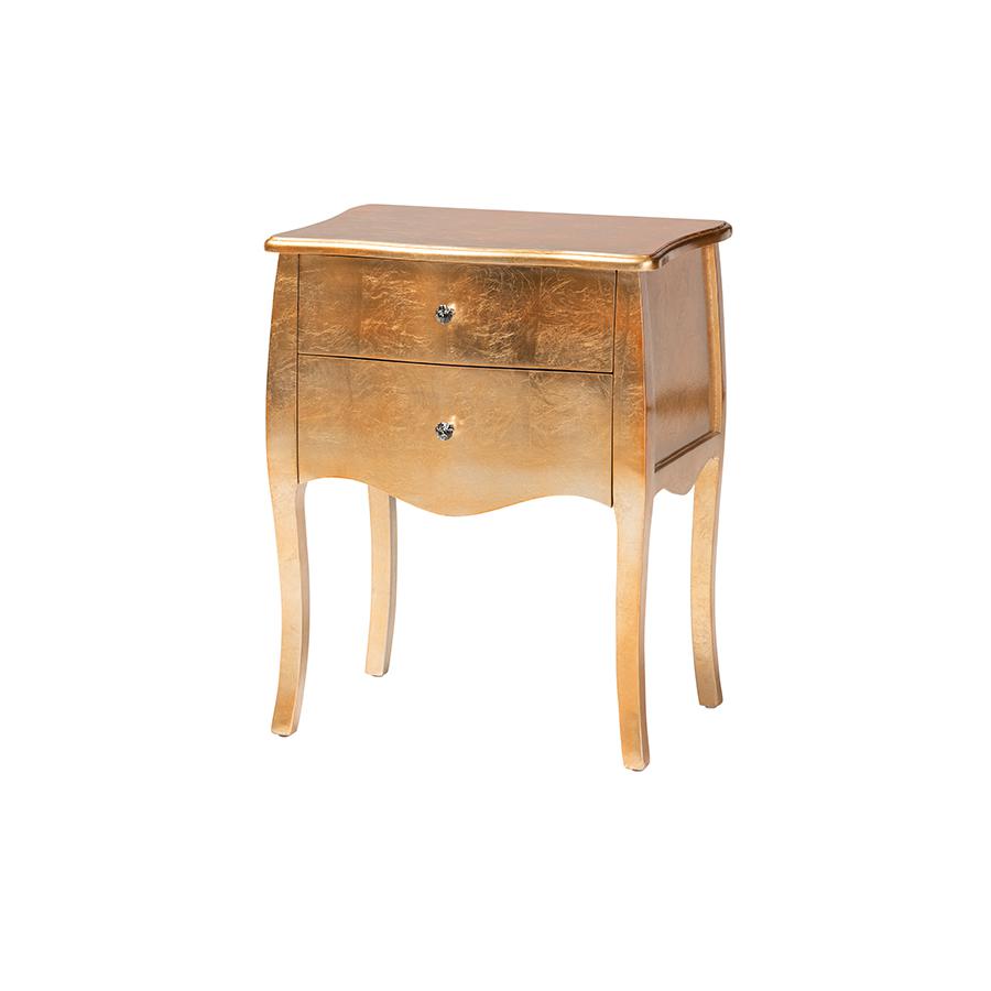 Baxton Studio Patrice Classic and Traditional Gold Finished Wood 2-Drawer Nightstand