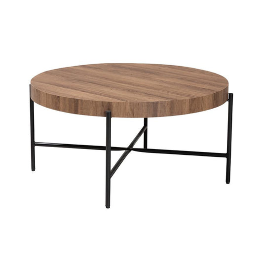 Umar Modern Industrial Walnut Brown Finished Wood and Black Metal Coffee Table