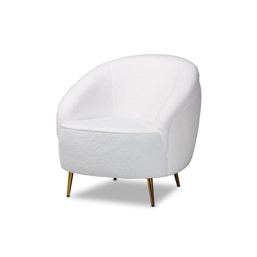 White Boucle Upholstered and Gold Finished Metal Accent Chair