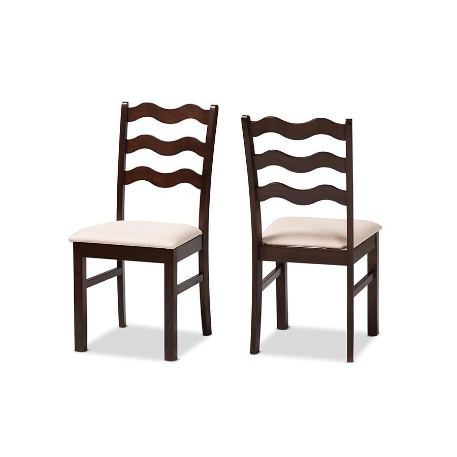 Amara Modern Cream Fabric and Dark Brown Finished Wood 2-Piece Dining Chair Set