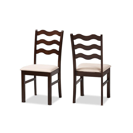 Amara Modern Cream Fabric and Dark Brown Finished Wood 2-Piece Dining Chair Set