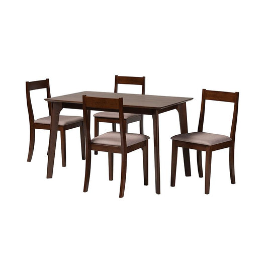 Warm Grey Fabric and Dark Brown Finished Wood 5-Piece Dining Chair Set