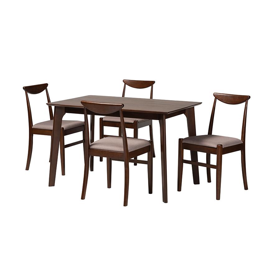 Warm Grey Fabric and Dark Brown Finished Wood 5-Piece Dining Set