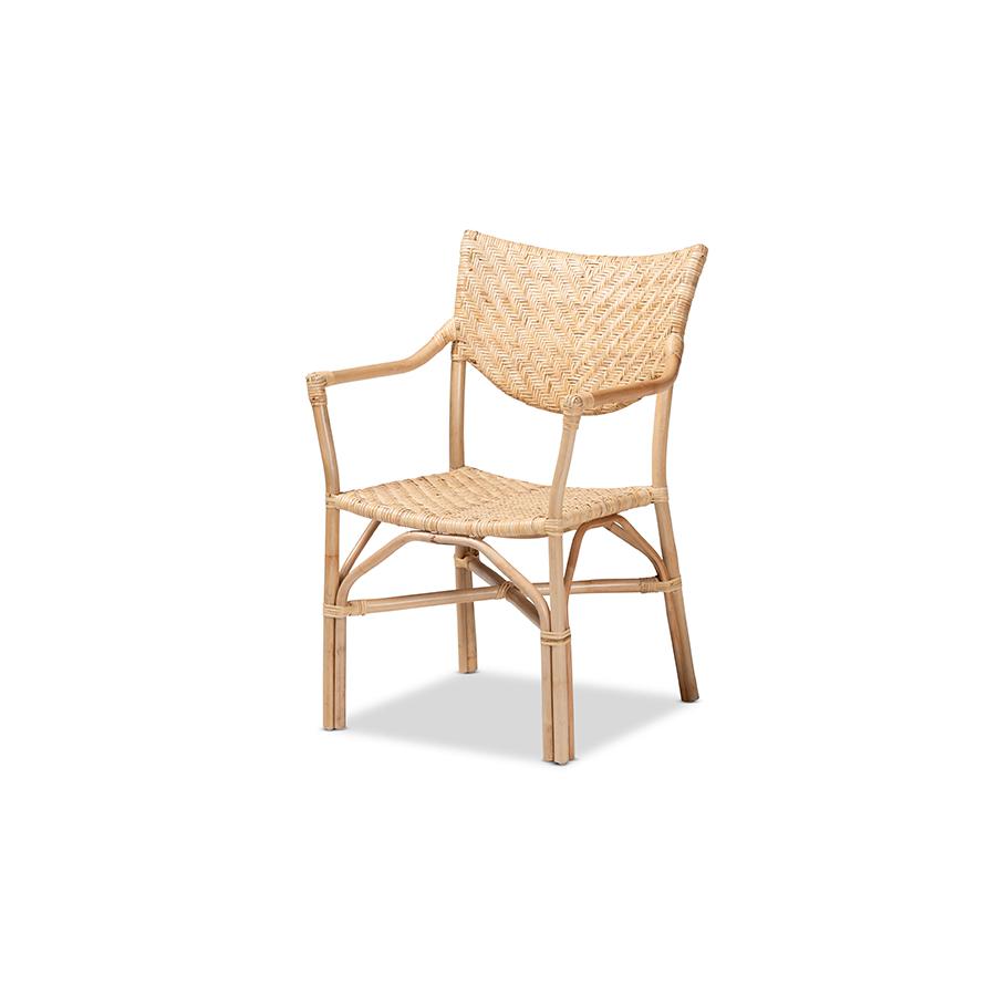 bali & pari Damani Modern Bohemian Natural Brown Finished Rattan Dining Chair