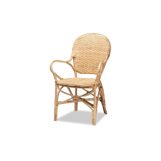 bali & pari Genna Modern Bohemian Natural Brown Finished Rattan Dining Chair