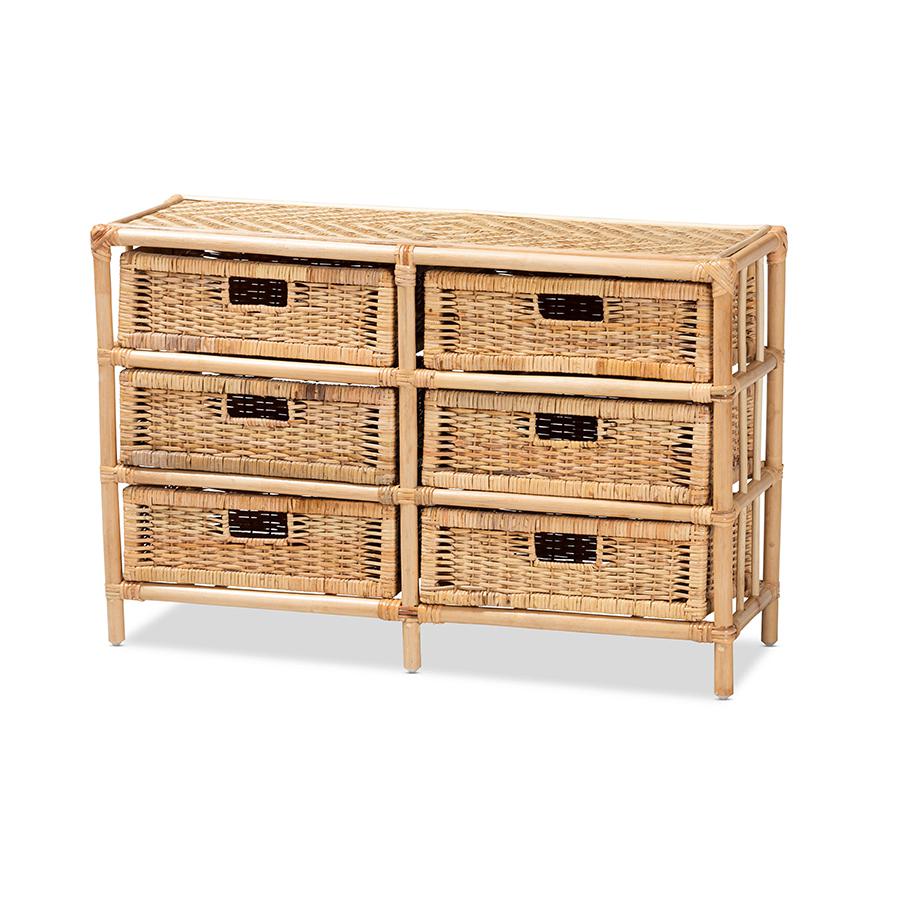 Bohemian Natural Brown Rattan 6-Drawer Storage Cabinet